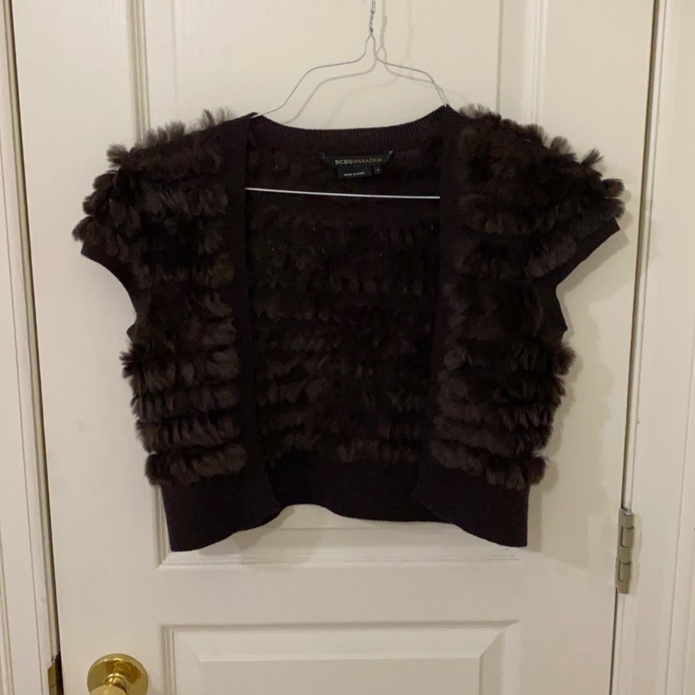 BCBG Brown Rabbit Fur Shrug